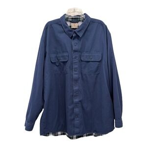 LL Bean Work Shirt Large Blue Flannel Lined Button Up Traditional‎ Fit Cotton